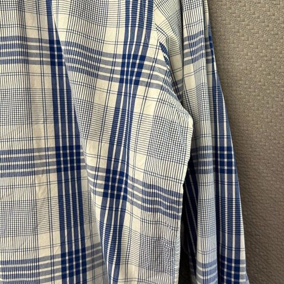Express Large Fitted Long Sleeve Button-Front Shirt Blue White Plaid 16 - 16 1/2 - Picture 5 of 14